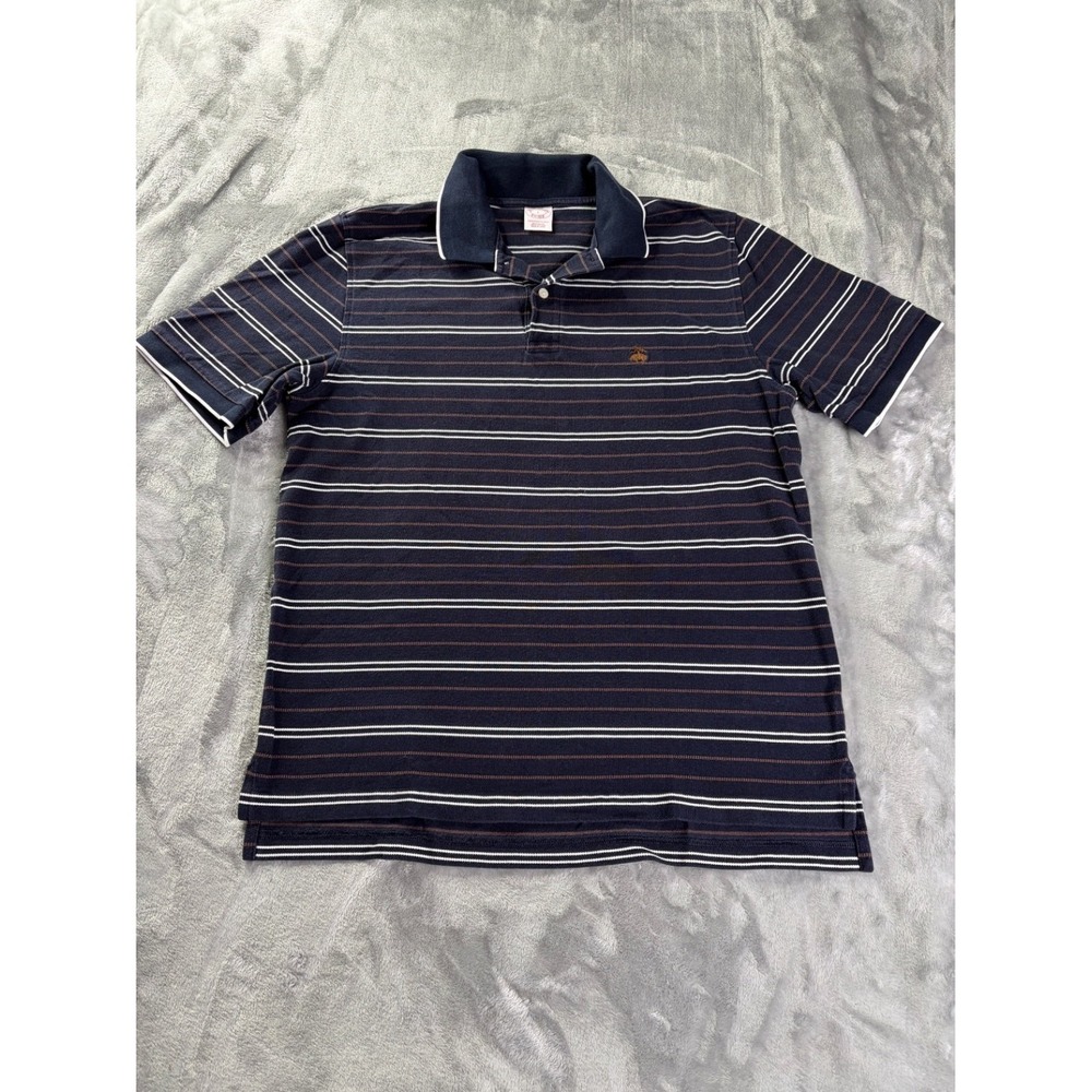 Armour Brothers Polo Shirt Mens L Navy Striped Short Sleeve Embroidered Cotton